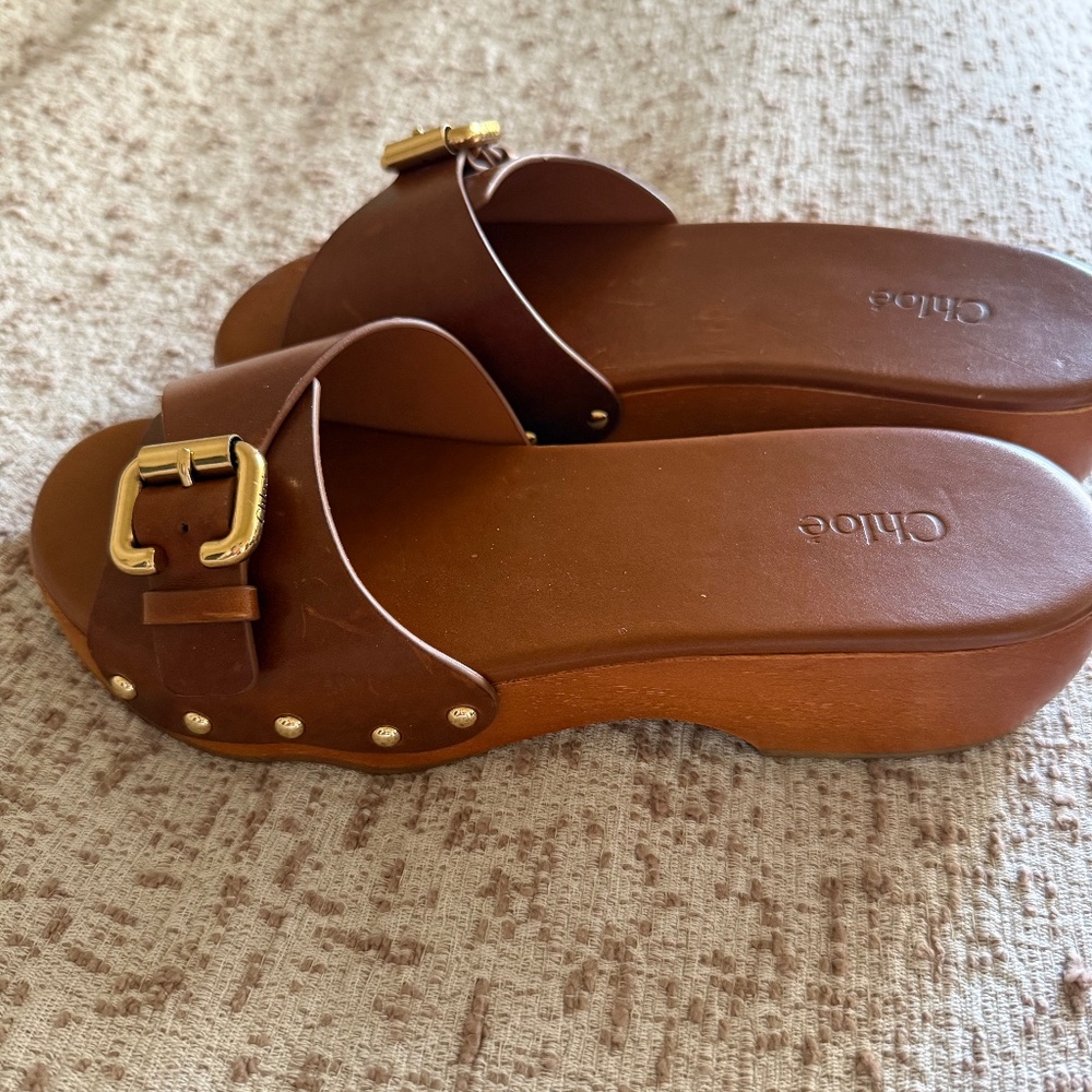 CHLOE Jannette , Size 38  EU, Ginger Brown Leather Clog